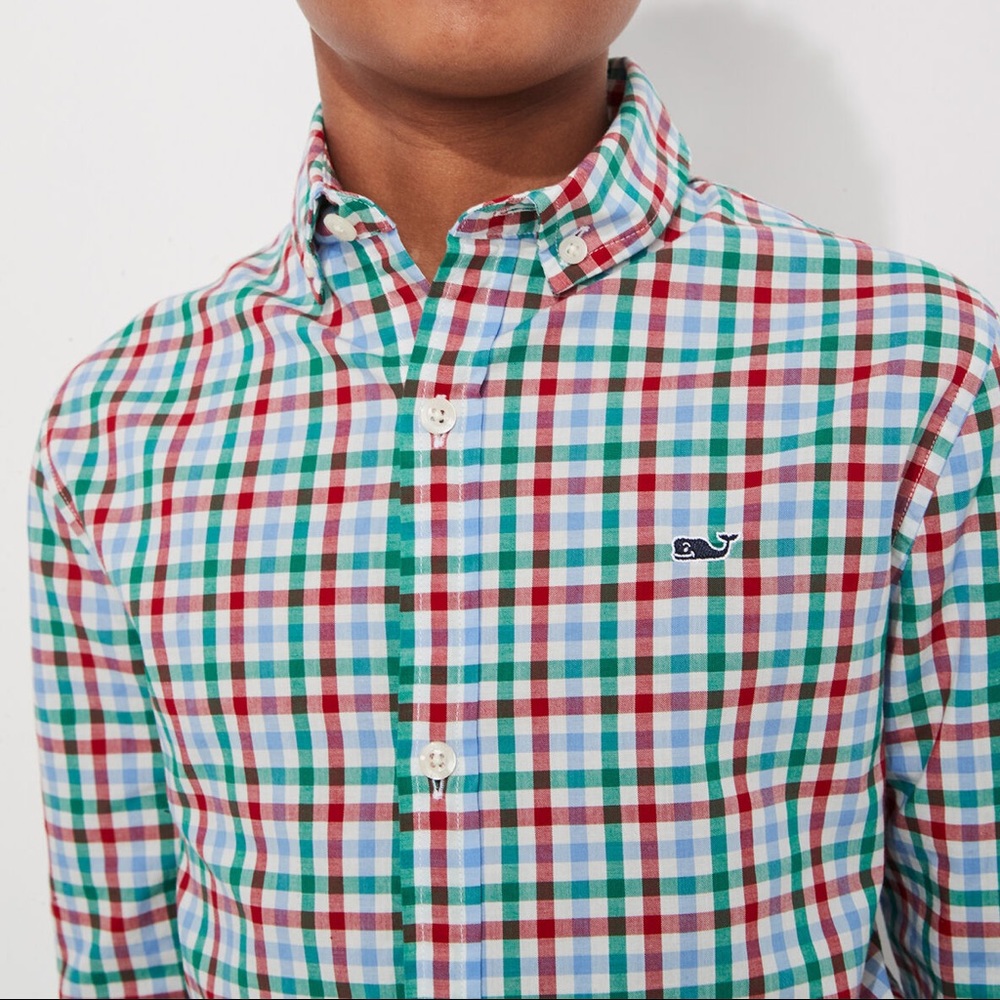 Vineyard Vines boys whale woven button up shirt